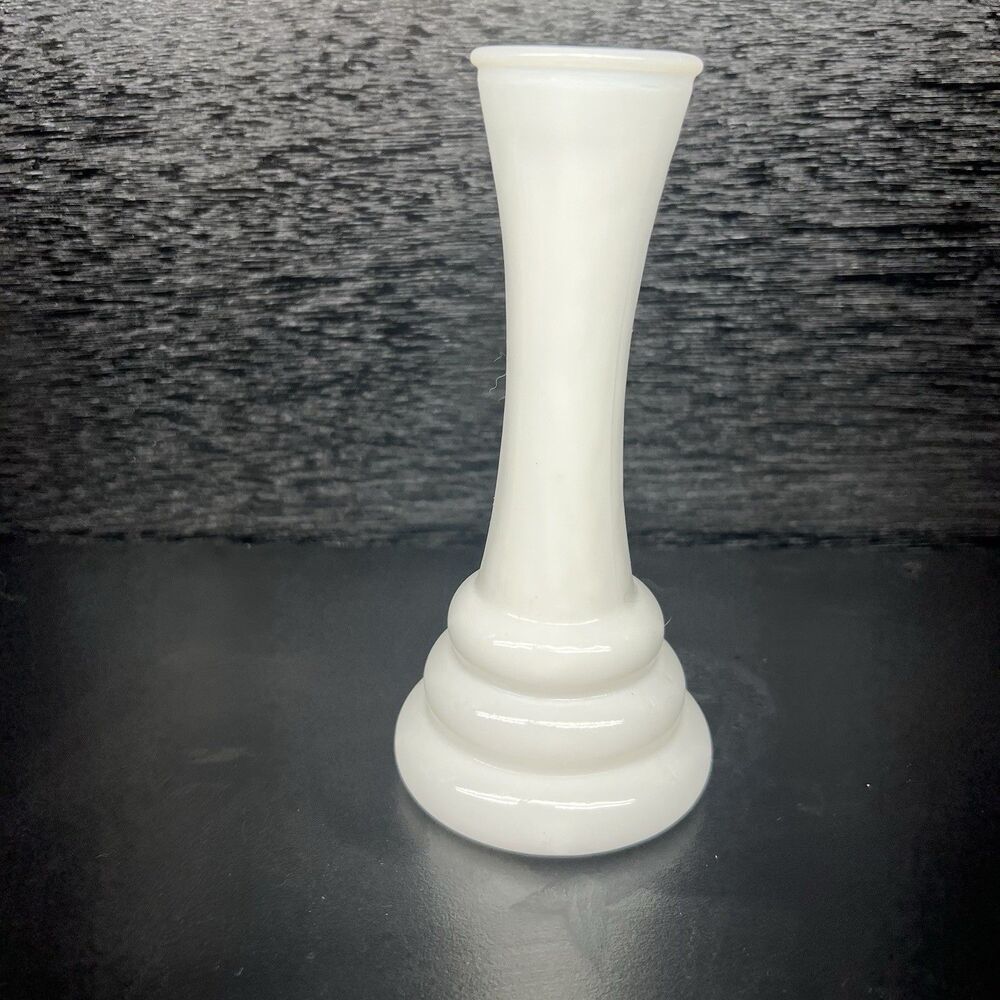 Vintage Randall Milk Glass-3 Ring /Beehive -Flower/ Bud Vase 1960 Art Deco 6"
